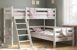 Кровать Соня вариант 8 угловая с наклонной лестницей Белый полупрозрачный в Ужанихе - uzhaniha.mebel54.com | фото