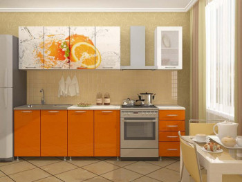 Кухонный гарнитур 2,0м Апельсин (Белый/Оранжевый металлик/Фотопечать апельсин) в Ужанихе - uzhaniha.mebel54.com | фото