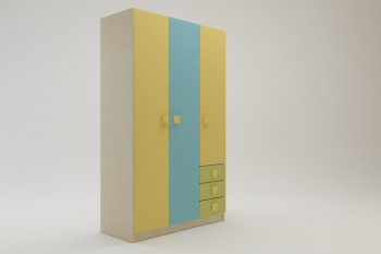 Шкаф 3-х створчатый с ящиками Смайли (Желтый/Голубой/Зеленый/корпус Клен) в Ужанихе - uzhaniha.mebel54.com | фото